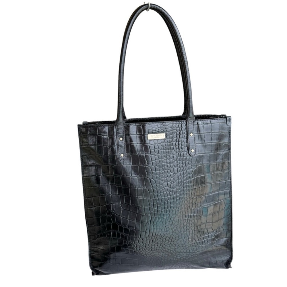 Kate Spade Black Patent Embossed Crocodile Leather Large Tote Bag